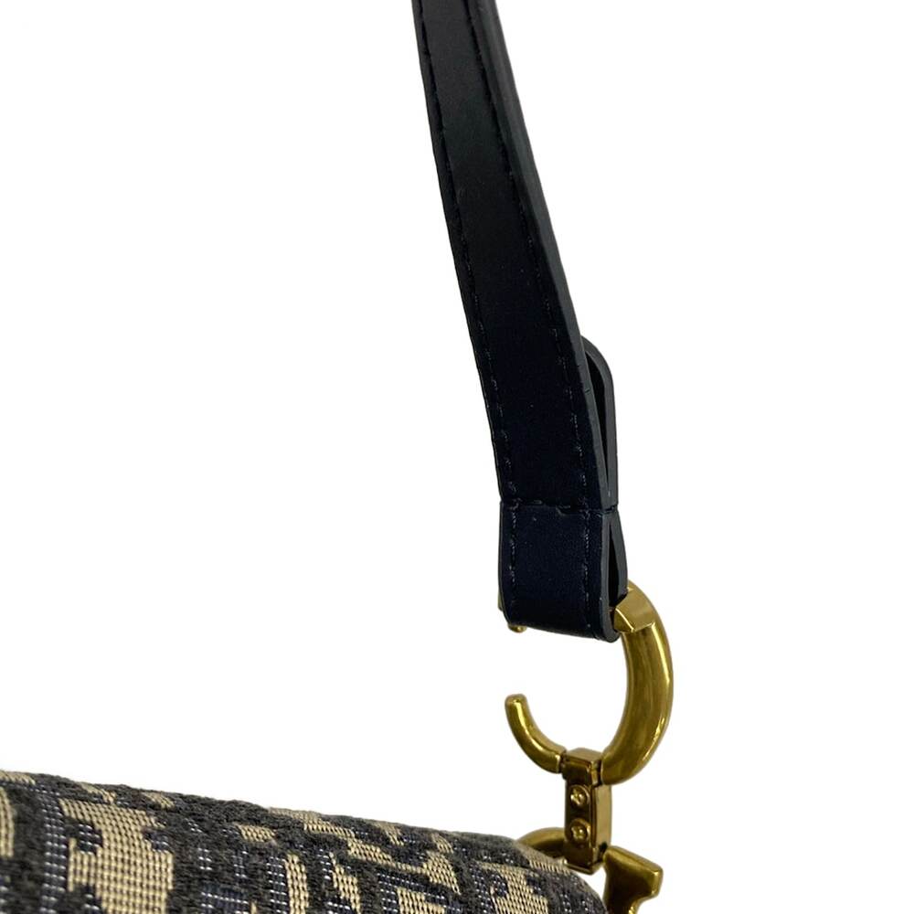 Christian Dior DIOR/ChristianDior Saddle Bag Handbag Navy Cream Jacquard Leather - Picture 10 of 15